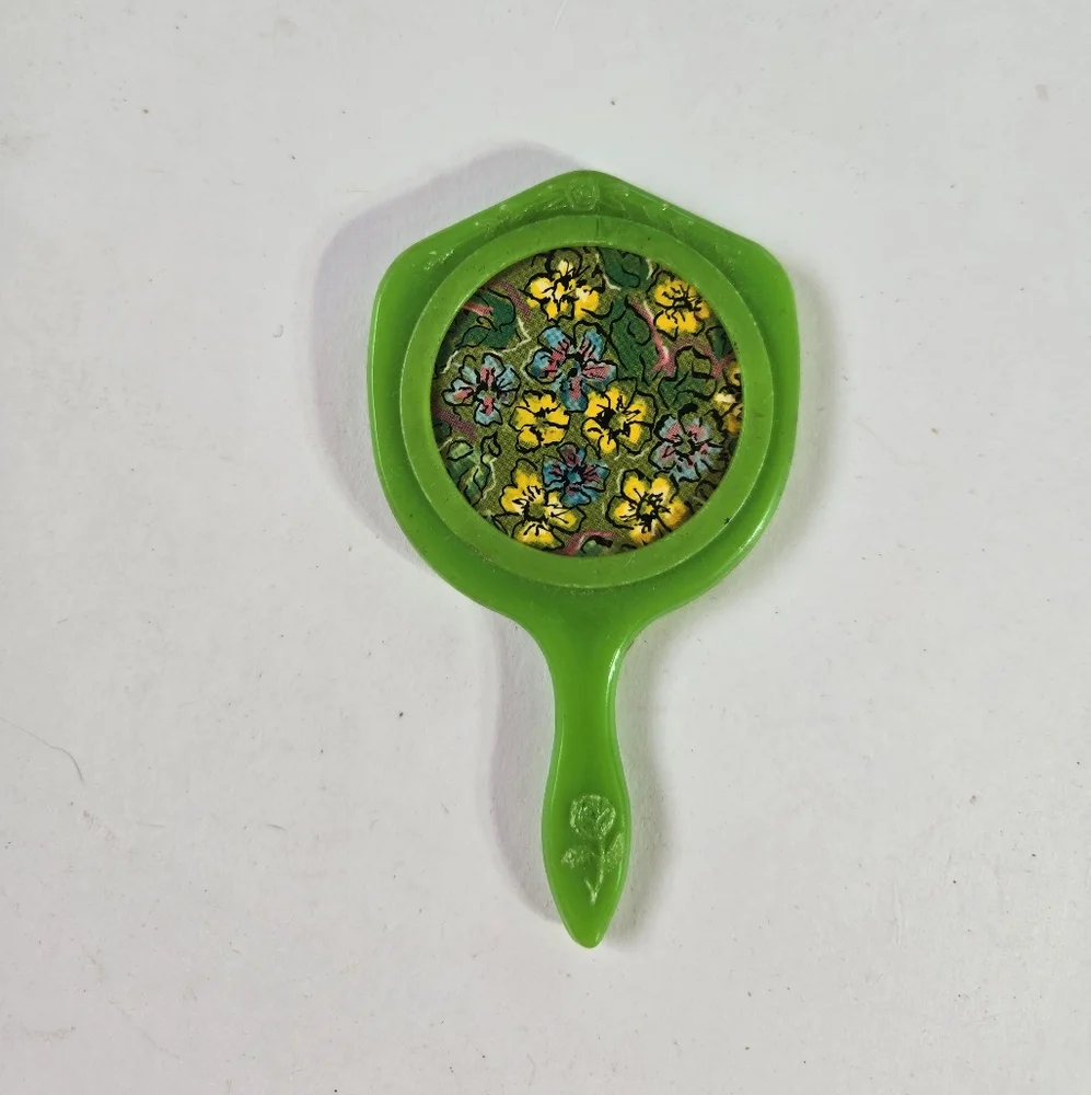 Vintage Small Green Floral Handheld Mirror